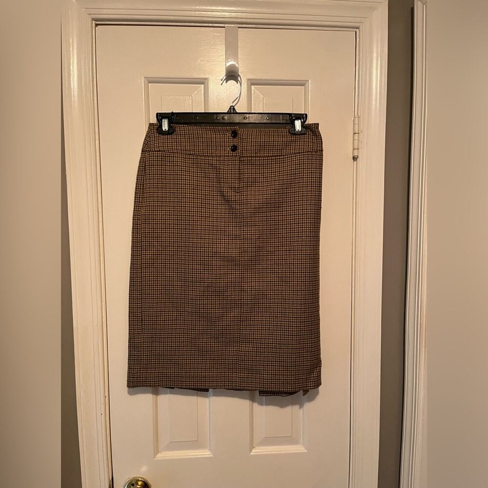Vintage Y2K J. Crew Skirt Back Pleats Brown Tan Black Wool Lined Size 6